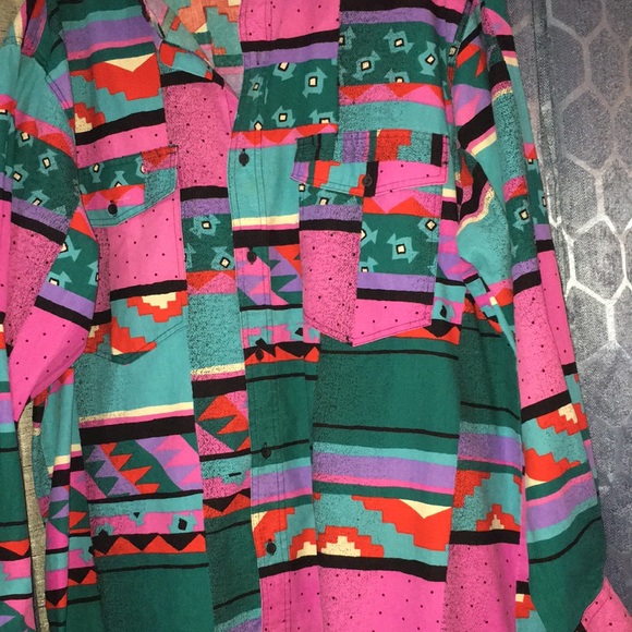 Vintage wrangler wild bold geo Aztec south western country cowboy brush popper - Picture 4 of 17